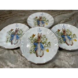 Zrike Peter Rabbit Salad Plates Field Of Dreams Set Of 4 Gold Scalloped 8 Inch New