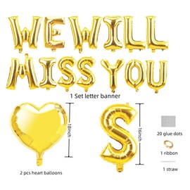 YCLIN Gold 'WE WILL MISS YOU' Heart Balloons Banner Set - 25pc Farewell Party Decorations for Adults