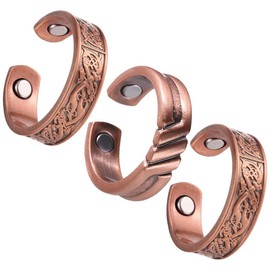 BioMag 3 Copper Rings for Men, 99.99% Solid Pure Copper, 3pcs 3500 Gauss #9 Rings, Vintage Pattern Adjustable Cuff Ring