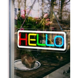 VBAIFAyy Hello Neon Sign for Bedroom Wall Decor Home Wedding Birthday Backdrop Bacelorette and Party Decorations Gift Wth Dimmable Switch, Full Color