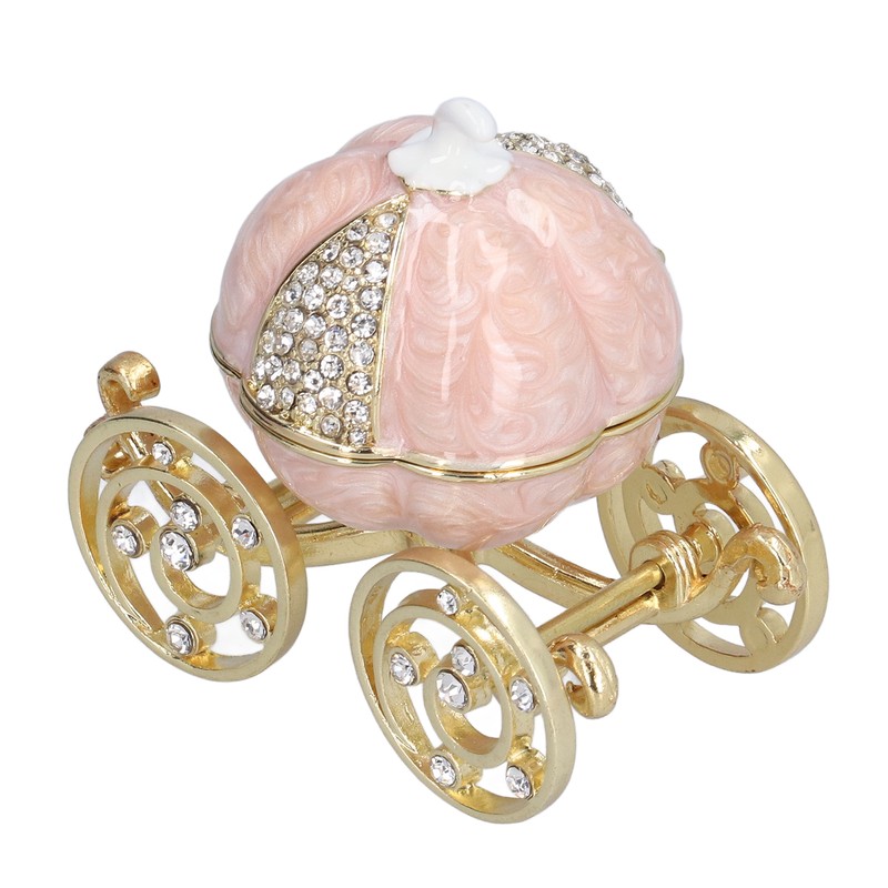 Jewelry Organizer White Golden Pumpkin Carriage Shape Rhinestone Storage Box
