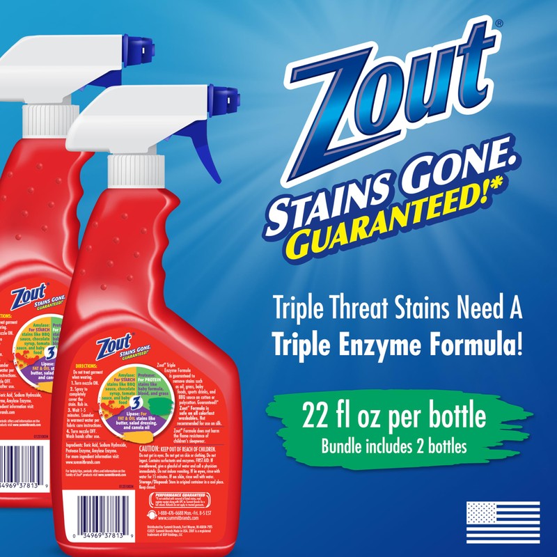 Zout Laundry Stain Remover Spray, Triple Enzyme Formula, 22 Ounce