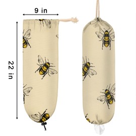 Kawaii Bee Print Plastic Bag Holder Wall Mount Grocery Bag Holder Washable Large Grocery Bag Storage Trash Plastic Bag Organizer for Home Kitchen Travelling Decor