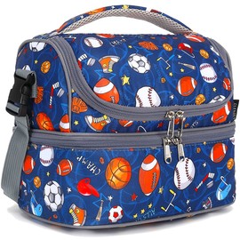 FlowFly Double Decker Cooler Insulated Lunch Bag Large Tote for Boys, Girls, Men, Women, With Adjustable Strap, Football