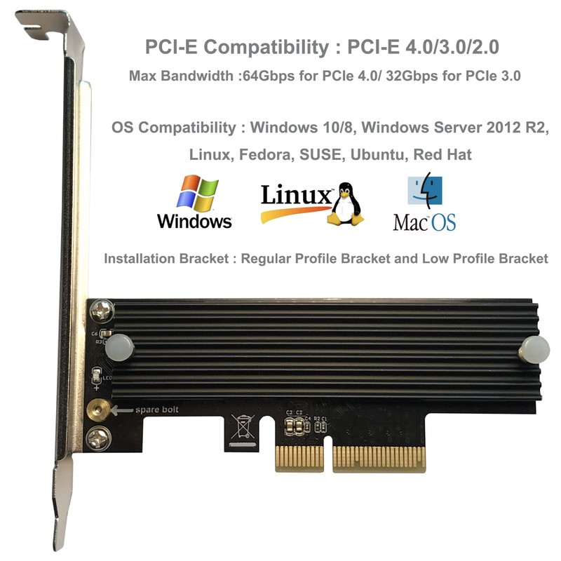 Bejavr M.2 NVME to PCIe 3.0/4.0 x4 Adapter, NVME/AHCI SSD