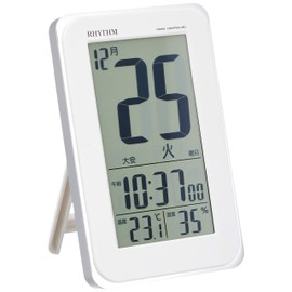 RHYTHM 8RZ139SR03 Alarm Clock, Radio Clock, Electronic Sound Alarm, Temperature, Humidity, Sunlight, Calendar, Rokuyo, Light, White, 5.0 x 3.2 x 0.9 inches (12.8 x 8.2 x 2.3 cm)