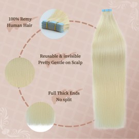 Blonde Tape in Hair Extensions Straight Thick Remy Tape in Hair Extensions Human Hair 100% Real Human Hair 20pcs 20 inch