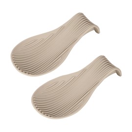 2 Pack Silicone Spoon Rest for Kitchen Counter – Modern Curve Design, Non-Slip Stove Top Cooking Utensil Holder for Spatula and Spoon, Beige