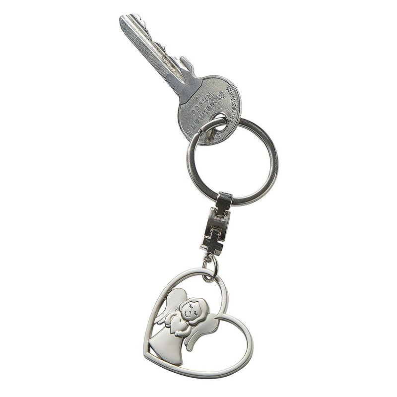 GILDE Guardian Angel Heart Keyring in Black Gift Box, silver