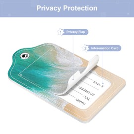 Hsxnam 2 Pack PU Leather Luggage Tags for Suitcase, Travel Cruise Luggage Tag with Privacy Flap, Name ID Label and Metal Loop for Women Men Baggage Handbag School Bag Backpack, Beach