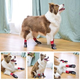 BINGPET Christmas Dog Socks 3 Pairs,Anti-Slip Dog Socks,Pet Paw Protector to Prevent Licking and Hardwood Floor Protection for Hot/Cold Pavement,Dog Shoes for Small Medium Large Dogs Large