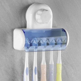 1 PCS Self Adhesive Toothbrush Holder with Cover for Bathroom, 5-Slot Wall Mounted Toothbrush Organizer Rack for Shower, Dorm, Cabinet