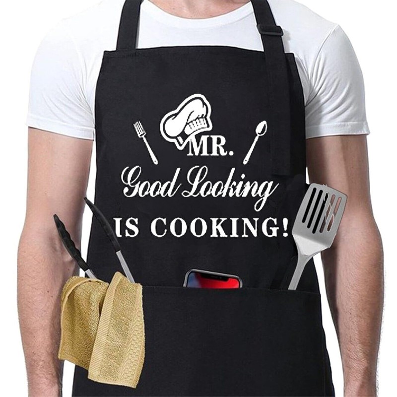 Pixaro Men's Cooking Apron - Men's Apron Adjustable Apron Black