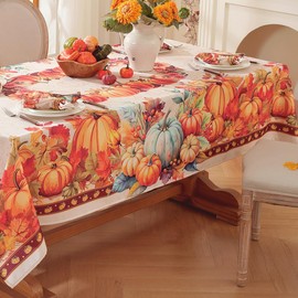 Honellaty Thanksgiving Tablecloth for Rectangle Tables, 60 x 84 Inch Spill-Proof Autumn Pumpkin Table Cloth, Oblong Tablecloths for Fall, Harvest, Farmhouse Table Cover for Dinner Kitchen
