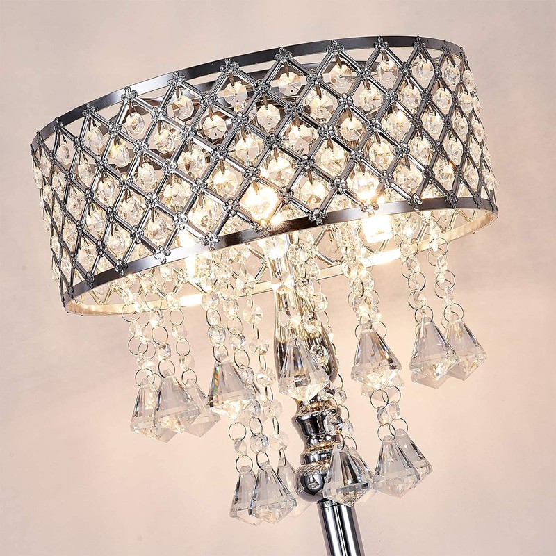 Hsyile KU300256 Mini European Crystal Floor Lamp for Living Room,Bedroom,Office,Chrome