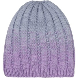styleBREAKER Unisex Knitted Beanie with Colour Gradient and Ribbed Knit Pattern, Thermal Fleece Lining, Winter Beanie 04024196, Colour:Lilac-Grey