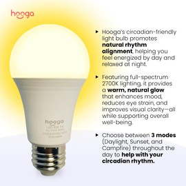 hooga Circadian Rhythm Full Spectrum LED Light Bulb - 2700K, 2100K, 1400K, Flicker-Free, Blue Light Free Night Mode, 7W Energy Efficient Warm White for Sleep, Relaxation & Focus - 2 Pack