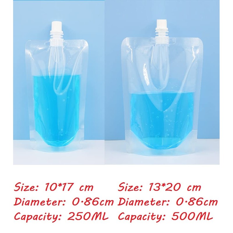 HOUSON 50 Pack Drinks Pouches for Festivals, Foldable Water Bottles