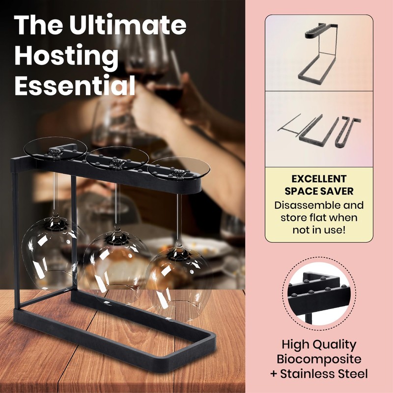 HAPPY SINKS Dishwasher Wine Glass Rack - Black, 3-Tier, Stainless