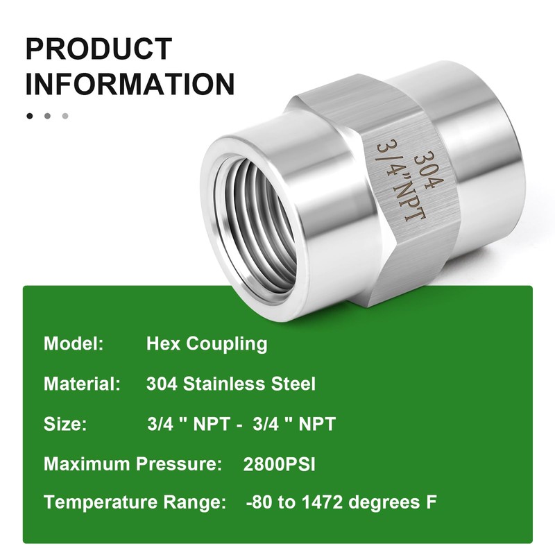 TAISHER 2PCS Forging of 304 Stainless Steel Pipe Fitting, Coupling,