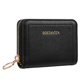 BOSTANTEN Credit Card Holder RFID Leather Small Wallets Woman, Accordion Zipper Card Wallet, Black