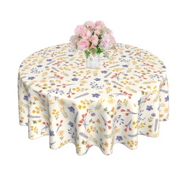 Xumuyin Spring Tablecloth 60x60 Inch Round Watercolor Flowers Table Cover Waterproof Wipeable for Kitchen Restaurant Home Parties Holiday Decor