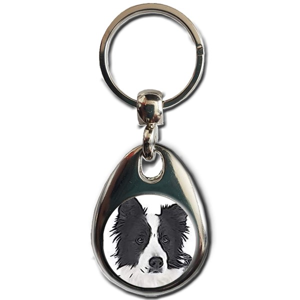 KAZMUGZ BORDER COLLIE DOG KEYRING. Heavy quality metal gift keyring.