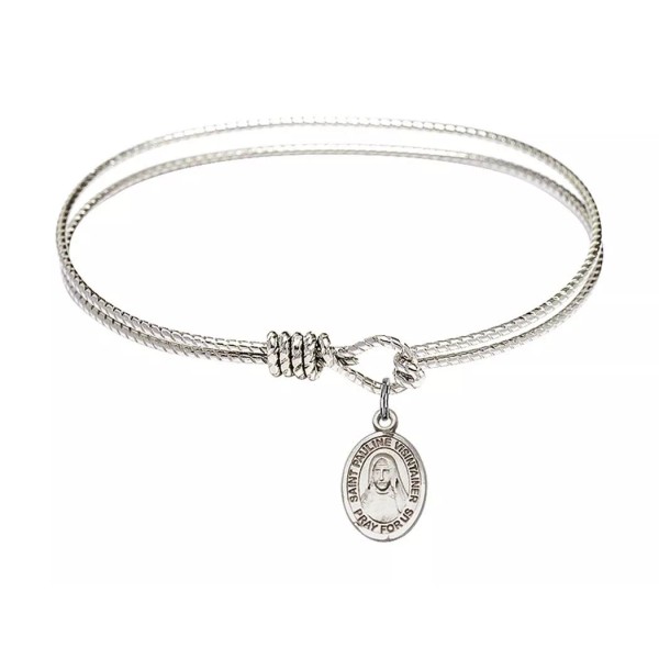 Silver Tone Bangle Bracelet with Saint Pauline Visintainer Charm, 6