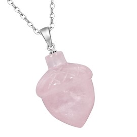 Nupuyai Pack of 2 Hand-carved Mini Hazelnut Crystal Amulet Necklace Pendant for Women Men, Healing Spiritual Stone Pendant with Stainless Steel Chain, Rose Quartz & Rock Crystal