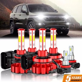 CHUSYYRAY For 2014-2018 Jeep Grand Cherokee Combo White LED Headlights & Fog Light Kit