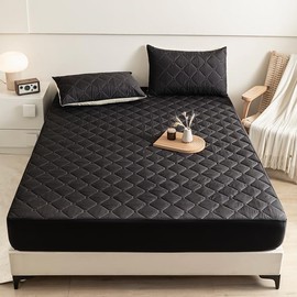 PAJEO Waterproof Mattress Protector Queen Size, 3 Piece Premium Cotton Mattress Cover 100 GSM with 2 Sham, Breathable,Elastic Fitted with 17.8 inch Stretchable Pockets (Black)