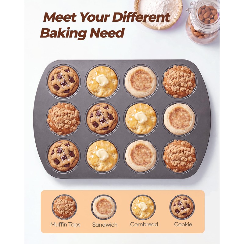 Muffin Top Pan, 12 Cavity Baking Pan for Muffin Tops,