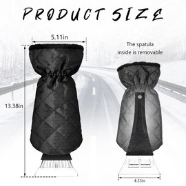 povtii Ice Scraper with Glove, Warm & Waterproof Windshield Ice Scraper Mitt Snow Shovel Glove, Ice Snow Frost Remover Cleaning Tool for Car Window Home, Winter Car Accessories (Black)