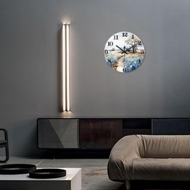 XNM Round Clock Battery Operated 16 Inch Wood Analog Large Wall Clocks for Living Room Blue Flower Wall Clock Silent(No Solid Wood, It is with MDF Material)