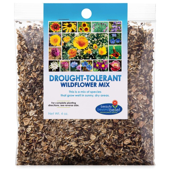 Drought Tolerant Wildflower Seeds Open-Pollinated Bulk Flower Seed Mix for Beautiful Perennial, Annual Garden Flowers - No Fillers - 4 oz Packet