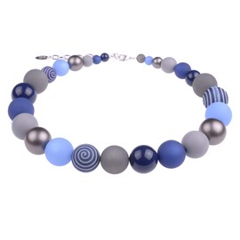 Adi-Modeschmuck große Halskette “Thabea”, elegante Materialmixkette aus Polaris- und verschiedensten Acrylperlen mit attraktiven Akzenten, handgefertigt in Berlin