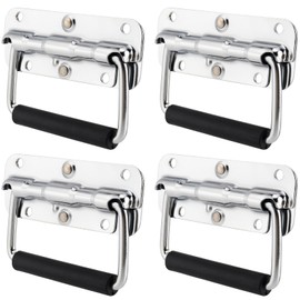 CHEUKYIU Pack of 4 Folding Handles, Stainless Steel, Handle Carry Handle, Spring-Loaded Box Handle, Hardware Boxes Handle, Folding Handles Replacement for Boxes, Toolbox, Door, Storage Box (110 mm x