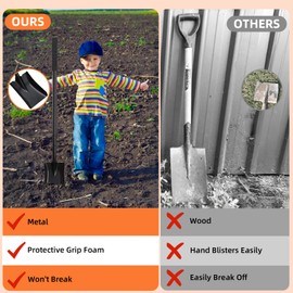Small Square Shovel 43.3Inches Heavy Duty Garden Tools with Metal Handle, Small Transfer Spade for Digging Camping Car Beach Shovel, Orange