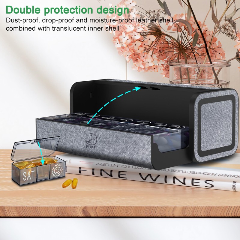 TOMSKYE Portable Pill Case, Large Capacity, 1 Week, 2 Times
