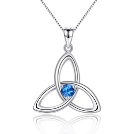 JIANGXIN Celtic Birthstone Necklace Women's 925 Sterling Silver Pendant Necklace for Women, Lucky Charm Celtic Pendant Chain Length 40 + 5 cm, Gift Packaging, Sterling Silver Gemstone, Topaz