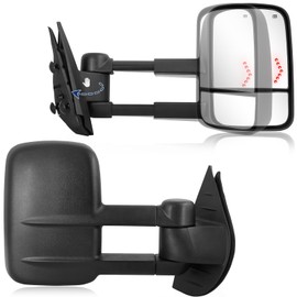 Towing Mirror for Silverado Sierra - Compatible with 2007-2014 Chevy Silverado GMC Sierra 1500 2500HD 3500HD with Power Glass LED Arrow Turn Signal Light Heated Extendable Side Mirror Pair Set