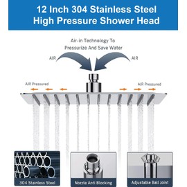 ClearMistPro 12-Inch Rain Shower Head – 304 Stainless Steel with 11-Inch Adjustable Extension Arm and 20-Stage Shower Filter – Durable Design, Easy Tool-Free Installation