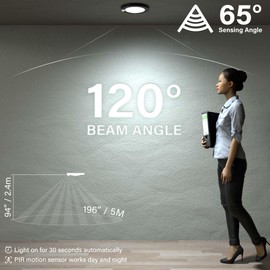 ZAGO LED 6" 120 Volts Closet Light Wired, PIR Motion Sensor Ceiling Disc Light for Closet, Laundry, Garage, Pantry, Wet Location, ETL, Black