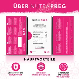Nutra Tea NUTRAPREG, Schwangerschaftstee unterstützt während der Schwangerschaft das Wohlbefinden, beugt Übelkeit vor, trägt zur Entspannung bei, 60 wiederverwendbare Teebeutel, mit Kamille & Ingwer
