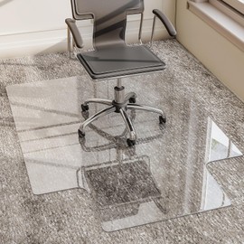 GLSLAND Irregular Tempered Glass Floor Mat - 36" x 48" Office Chair Mat for Carpet Clear Duty Hard Rolling Glass Mat 1/5" Thick for Hardwood Floor/Carpeted Floors, Clear