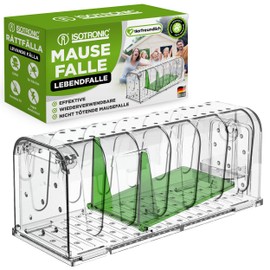 ISOTRONIC Maus Mausefalle Lebend mit Köderbox | Einfach zu Bedienen, einfach zu Reinigen, wiederverwendbar | berührungsfreie Freigabe, hochsensibler Auslösemechanismus - tierfreundlich (1)