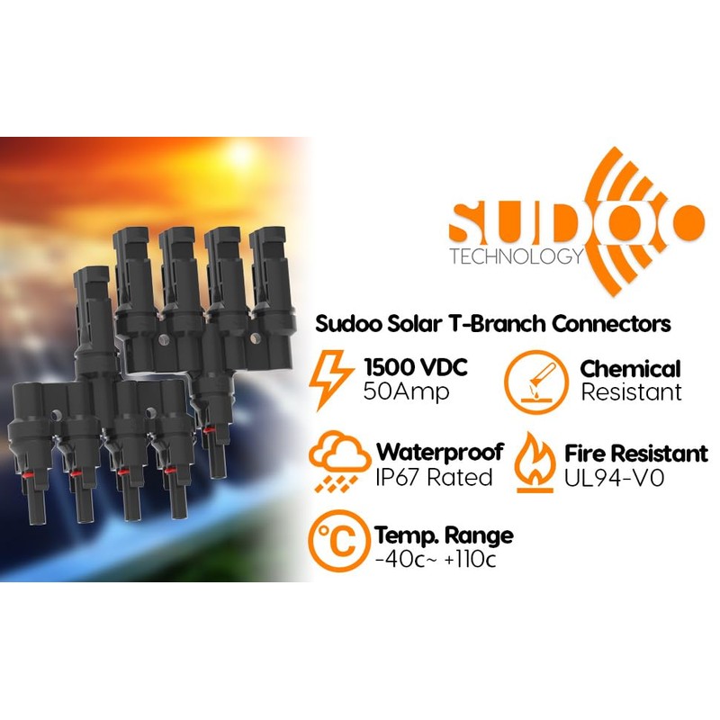 Sudoo Solar Panel T Branch Connectors : Premium 4 to