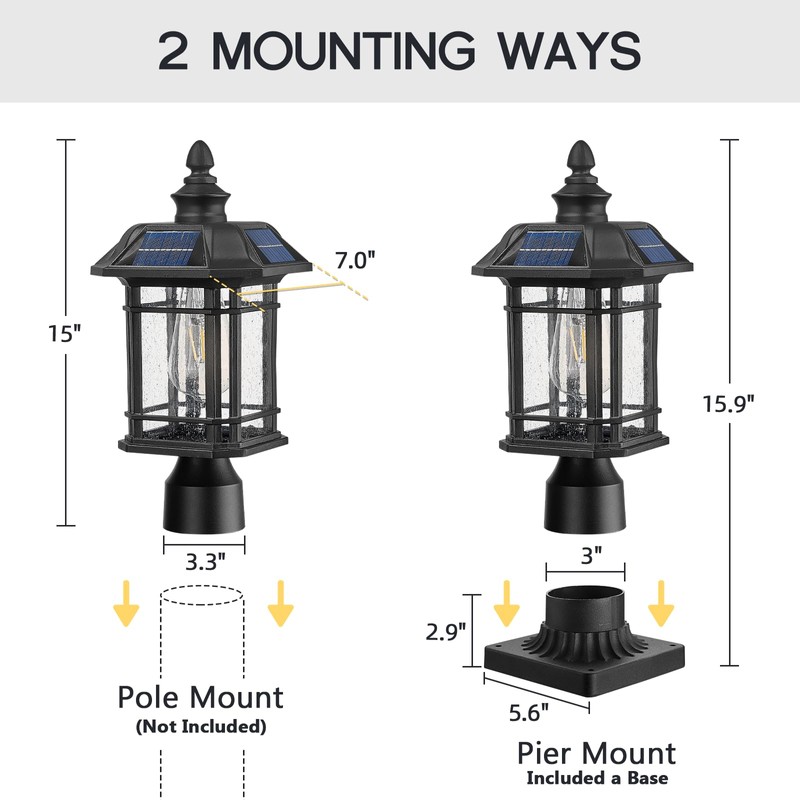 Emliviar 16 Inch Outdoor Solar Post Light, Dusk to Dawn