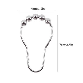 Shower Curtain Rings, Curtain Ring Hooks, Smooth with Metal Balls, Stainless Steel Closet Kitchen Easy to Install Opening Design, Pack of 12