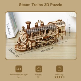 Hallisun 3D Wooden Puzzle for Adults, Wooden Train Mechanical Gear Model Kit, Mechanical Construction Train Model Building, DIY Vintage Construction Craft Set, DIY Christmas Birthday Gifts, 361 Pieces